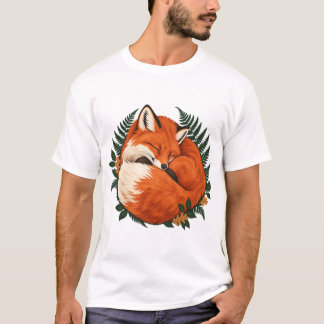 Schlafender Rotfuchs mit Wald farnen T-Shirt