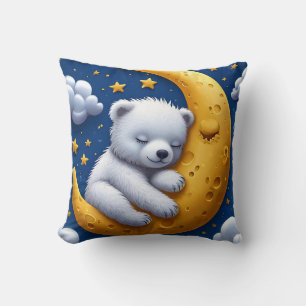 Schlafender Teddybär auf Halbmond Kissen