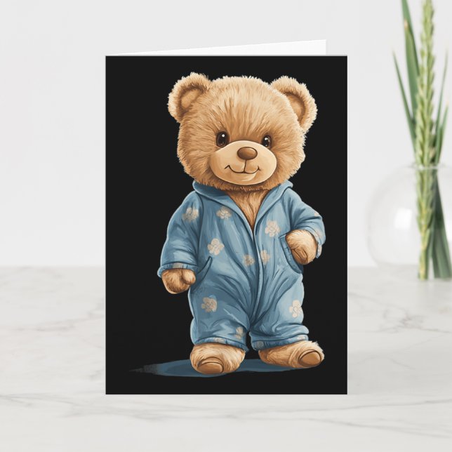 Schlafender Teddybär in bequemen Schlafanzügen für Karte (Vorderseite)