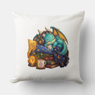 Schlafender Türkis-Drache Gemütliche Fantasy-Kunst Kissen