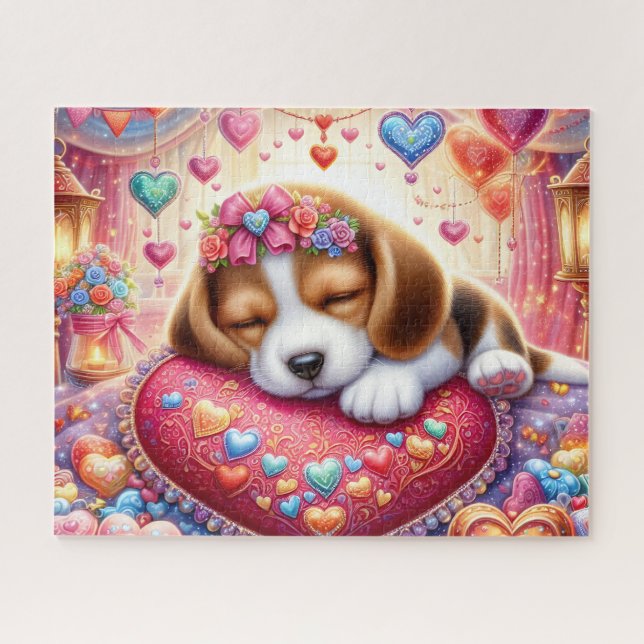 Schlafender Valentine Beagle Welpe (Horizontal)
