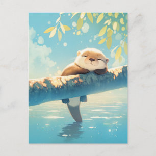 Schlafender Wasserfarbenotter auf sonnenbeschienen Postkarte