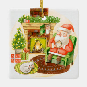 Schlafender Weihnachtsmann Keramikornament