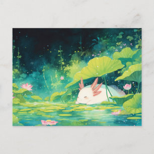 Schlafender Weißer Axolotl im magischen tropischen Postkarte