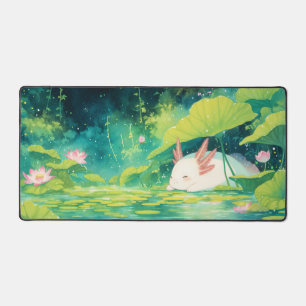 Schlafender Weißer Axolotl Rosa Lotus Teich Schreibtischunterlage