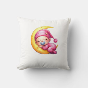 Schlafendes Baby auf dem Mondkissen Süßer Rosa T Kissen