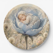 Schlafendes Baby blaue Blumen Löwenzahn