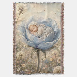 Schlafendes Baby in blauer Blume Decke