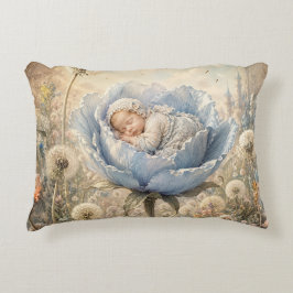 Schlafendes Baby in blauer Blume Dekokissen