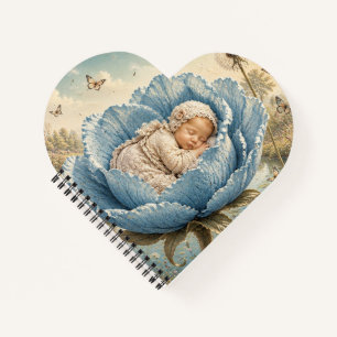Schlafendes Baby in blauer Blume Notizbuch