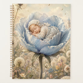 Schlafendes Baby in blauer Blume Planer