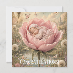Schlafendes Baby in rosa Blume Herzlichen Glückwun
