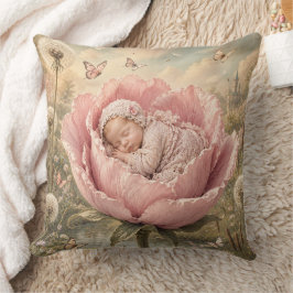 Schlafendes Baby in rosa Blume Kissen