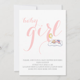Schlafendes Baby-Mädchen Dusche eleganter Text ros Einladung