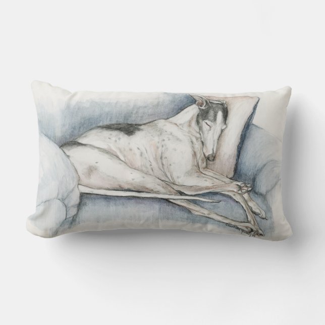 Schlafendes Blackwhite Greyhound Hund Art Throw Ki Lendenkissen (Vorderseite)