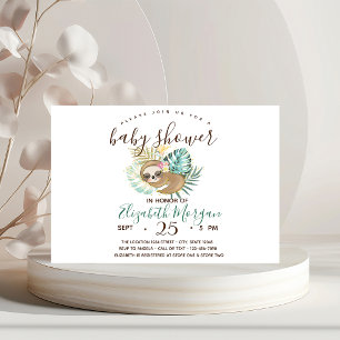 Schlafendes Faultier, Palme, Punkte Baby Shower Einladung