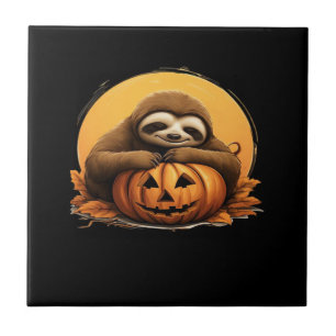 Schlafendes Faultier und Halloween-Kürbis Classic Fliese