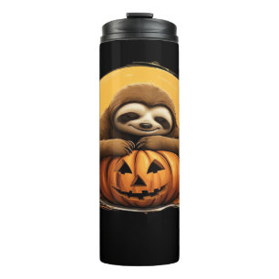 Schlafendes Faultier und Halloween-Kürbis Klassisc Thermosbecher