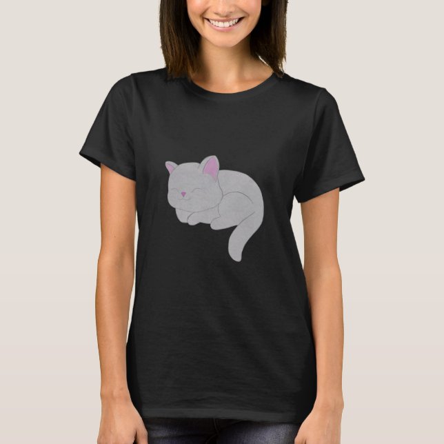 Schlafendes graues Kätzchen T-Shirt (Vorderseite)