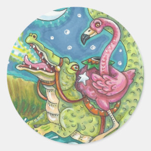 SCHLAFENDES HOLLOW ROSA FLAMINGO-STICKERBOGEN Rund Runder Aufkleber