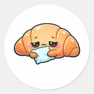 Schlafendes Kawaii-Croissant mit Umarmungskissen Runder Aufkleber