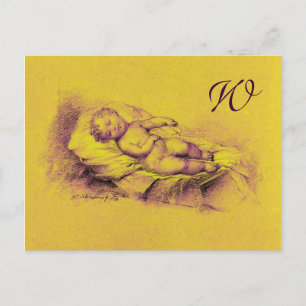 SCHLAFENDES KIND, GOLD GELB BABY-SHOWER-MONOGRAMM EINLADUNGSPOSTKARTE