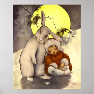 Schlafendes kleines Kind mit Hasen-Kinderzimmerpos Poster