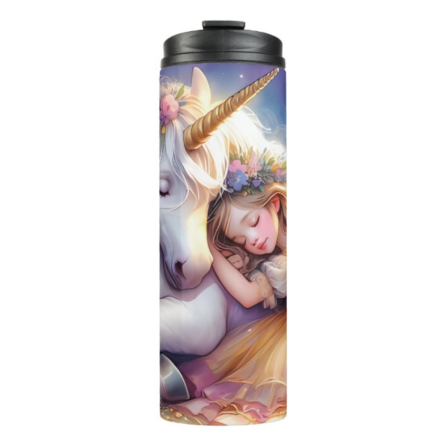 Schlafendes Mädchen Einhorn Träumeland Thermosbecher (Vorderseite)