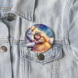 Schlafendes Mädchen Einhorn Traumlandschaft Button