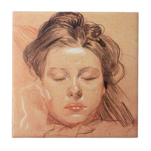 Schlafendes Mädchen Gesicht (von Frantisek Kupka) Fliese
