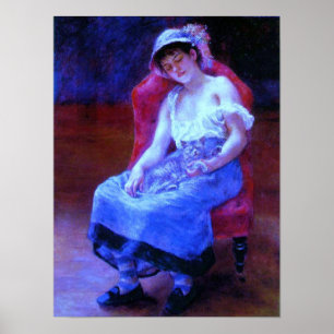 Schlafendes Mädchen und Katze Poster