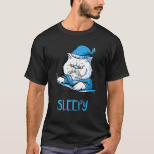 Schlafendes Tier in einem Bett mit Schlafanzug Kat T-Shirt
