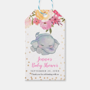 Schlafenelefant-BlumenBabyparty danken Ihnen Geschenkanhänger
