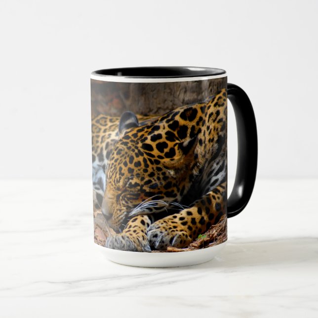 Schlafenjaguar-Kaffee-Tasse durch Julie Everhart Tasse (VorderseiteRechts)