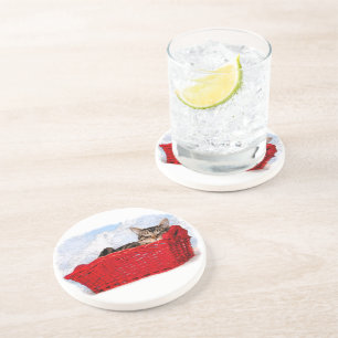 Schlafenkätzchen im hellen roten Korb Getränkeuntersetzer