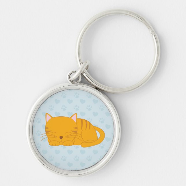 Schlafenorange Tabby-Katze Schlüsselanhänger (Vorne)