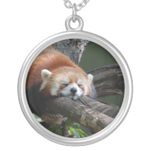 Schlafenroter Panda-Sterlingsilber-Halskette Versilberte Kette