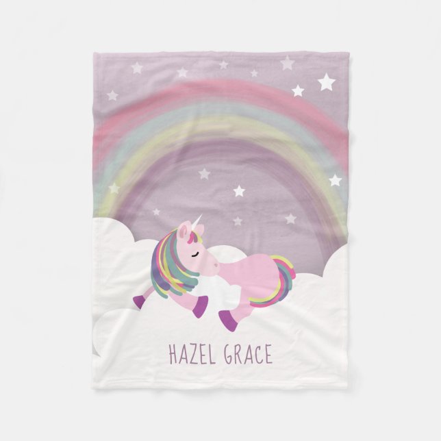 Schlafenunicorn-Regenbogen scherzt Fleece-Decke Fleecedecke (Vorderseite)