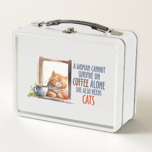 Schläfer Orange Cat with Coffee - Gemütliche Katze Metall Brotdose