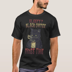 Schläfer schwarzer Kaffee reparierte diesen Cat Dr T-Shirt