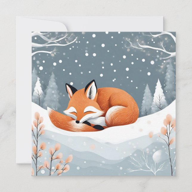 Schlaffox im Schnee Winterweihnachtsfest Feiertagskarte (Vorderseite)