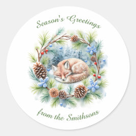 Schlaffox im Winterkranz Runder Aufkleber