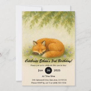 Schlaffox unter Herbstleadern Geburtstag Einladung
