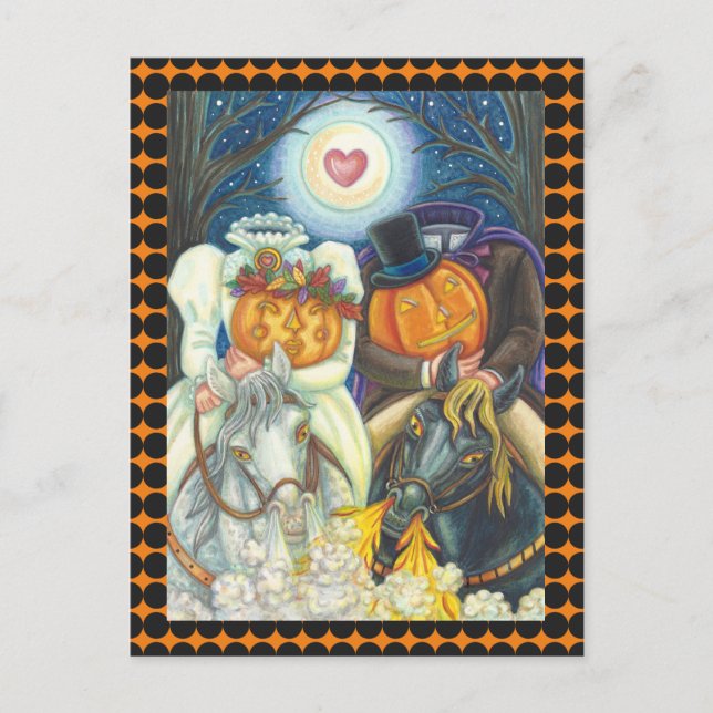 SCHLAFHOLLOW WEDD, HEADLESS HORSEMAN HALLOWEEN POSTKARTE (Vorderseite)