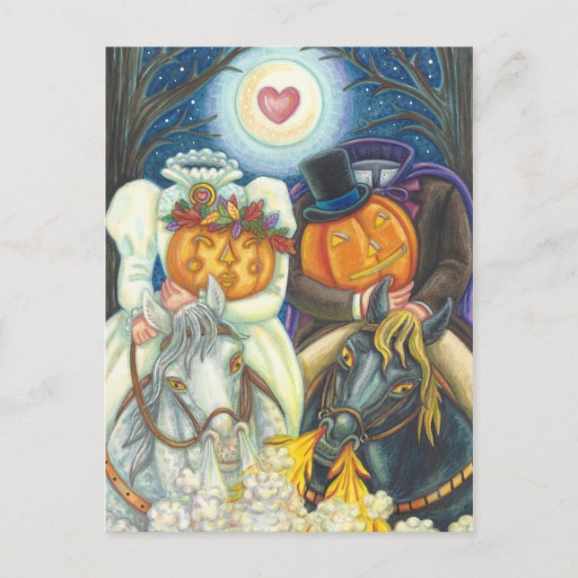 SCHLAFHOLLOW WEDD, HEADLESS HORSEMAN HALLOWEEN POSTKARTE (Vorderseite)