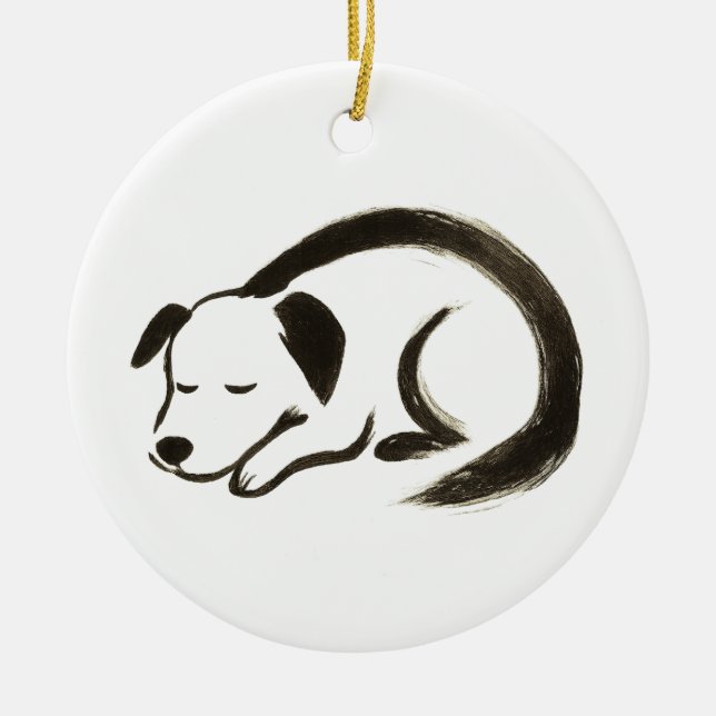 Schlafhund - Pinselkomfort auf Keramik Ornament (Vorne)