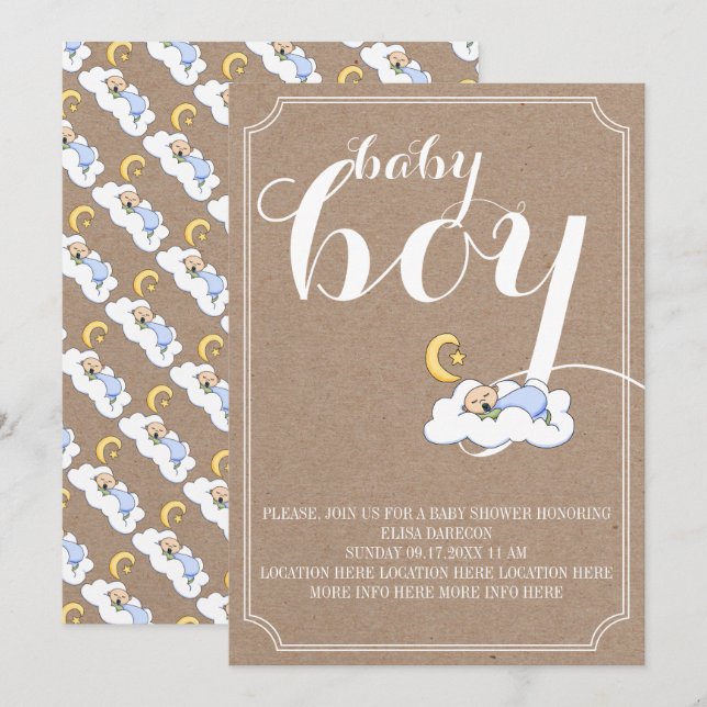 Schlafjunge dusche Vintage Text minimalistisch Einladung (Vorne/Hinten)