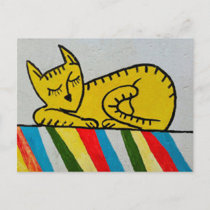 Schlafkatze an der Wand Postkarte