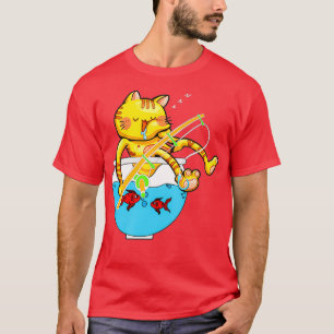 Schlafkatze Aquarium Fisch Schüssel Angelrute Pole T-Shirt