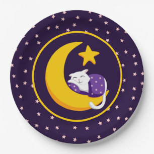 Schlafkatze auf Crescent Moon Star Ramadan Pappteller